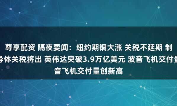 尊享配资 隔夜要闻：纽约期铜大涨 关税不延期 制药、半导体关税将出 英伟达突破3.9万亿美元 波音飞机交付量创新高